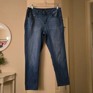 1822 Denim Womens High Rise Skinny Jeans Medium Wash Blue Stretch Denim